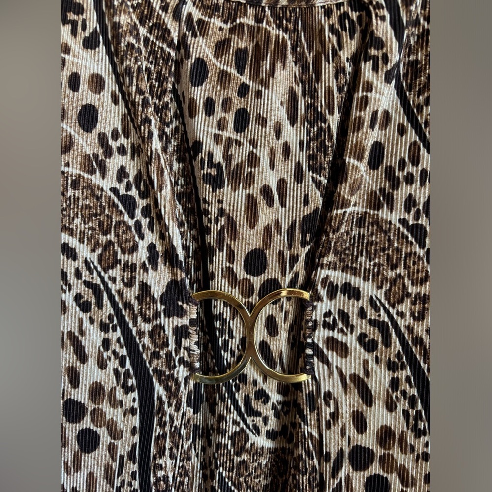 Maggie Barnes Crinkle Pleated Crepe Leopard Animal Print 3/4 Sleeve Blouse 1X - Picture 5 of 10